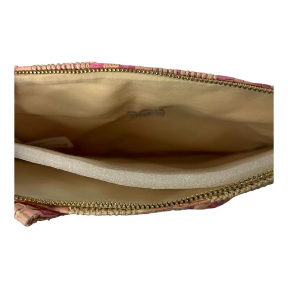 A New Day Pink Plaid Large Raffia Wristlet Clutch Purse 11.5x8 Bow MSRP$20 - Picture 8 of 10